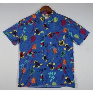 Topo Designs Bright Tour Floral Button Down Shirt Blue Multi Organic Cotton S